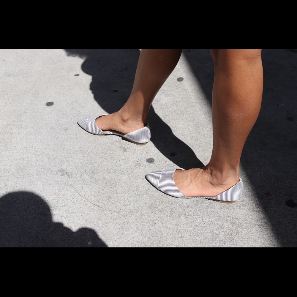 Blue and White Striped Flats
